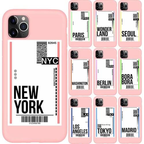 Fly Ticket New York Pink Case Cover For iPhone 11 Pro Max 6S 6 7 8 Plus 5 5S SE Silicone Phone Cases for iPhone X XS MAX XR
