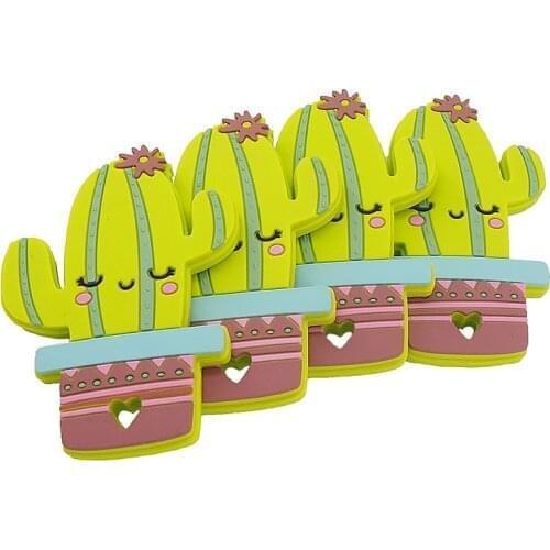 Chenkai 5PCS Cactus Shaped Silicone Teether Baby Sensory Pendant Food Grade For DIY Infant Lovely Nursing Shower Pacifier Gifts