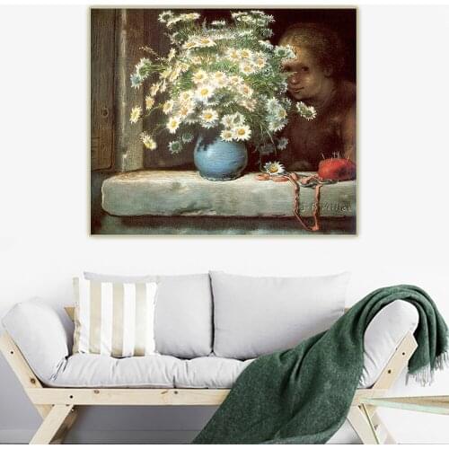 Citon Jean Francois Millet《The Bouquet of Daisies》Canvas Oil Painting Artwork Poster Picture Wall Decor Backdrop Home Decoration