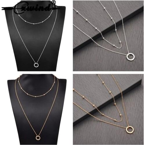 Cxwind Boho Geometric Karma Round Pendant Multilayer Necklace Women Chain Long Seashell Necklace Charm Circle Jewelry Gift