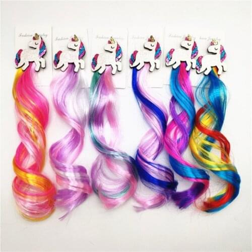 Kids Girls Lovely Gradient Colorful Wigs Hairpins Twist Braider Glitter Unicorn Headband Hair Clips Barrettes Braiding Tools