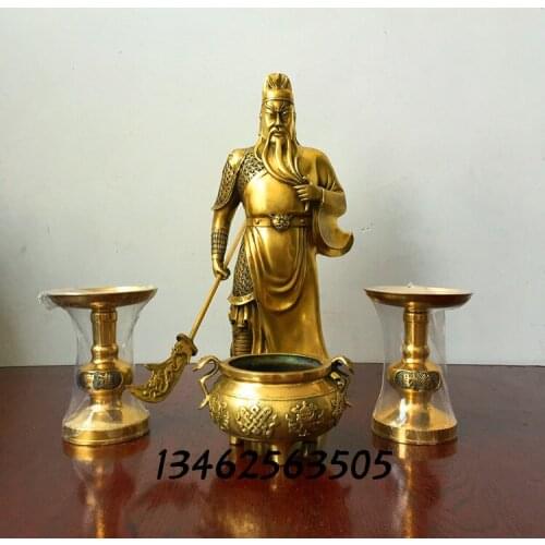 Home Lobby entrance-hall efficacious Money Drawing Martial god of wealth guan gong copper Candlestick censer FENG SHUI statue