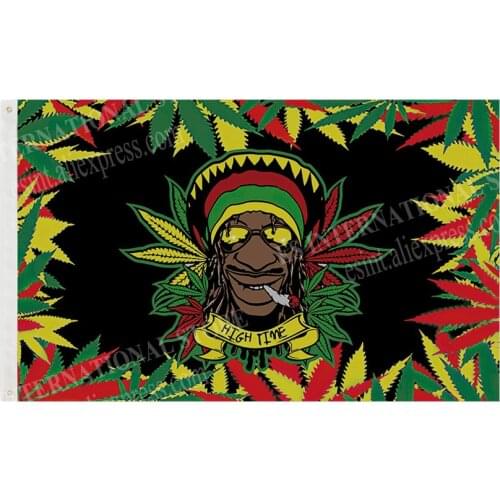 Smoking Leaf Rasta Reggae Flag 150* 90cm 3ft x 5ft Custom Banner Metal Holes Grommets Music Rock