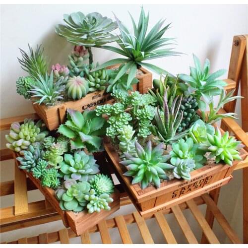 Artificial Succulents Green Flocking Plant Bonsai Desktop Fake Plants Home Office DIY Simulation Landscape Garden Decorations