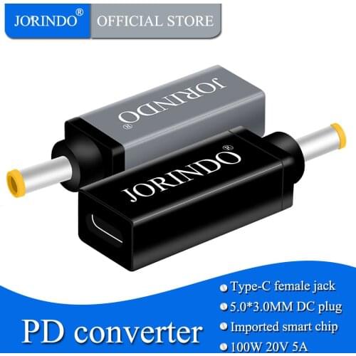 JORINDO Type-C female socket to DC5.5*3.0mm with pin PD decoy 100W fast charging converter，Notebook charging adapter，5A