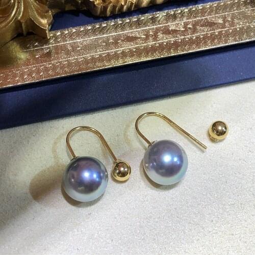 MADALENA SARARA Simple U Shape 18K Gold Stud Earring 7-7.5mm Akoya Pearl Saltwater Pearl Natural Grey Color Au750 Trendy Style