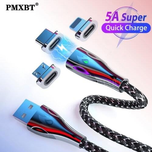 Magnetic USB Cable 5A Super Fast Charging Type C Cable For iPhone 11 Samsung Huawei Mobile Phone Quick Charger Magnet Cord 1M/2M