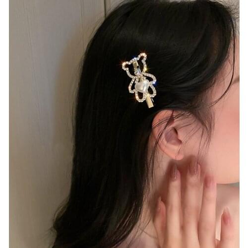 Bear Pearl Love Hairpin Ins Korean Temperament Wild Hair Accessories Small Fresh Bangs BB Clip Girl Heart sweet Headdress women