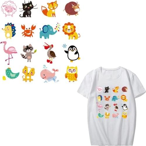 Cartoon Animal Patch Set Heat Transfer Vinyl Stickers Stripes for Clothing DIY T-shirt Iron on Flamingo Owl Patches for Clothes