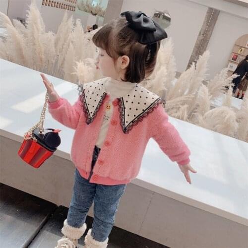 New Girls Coats Fashion Toddler Girl Autumn Winter Lace Dots Turn-Down Collar Clothes Kids Jackets Baby Girl Winter Clothes