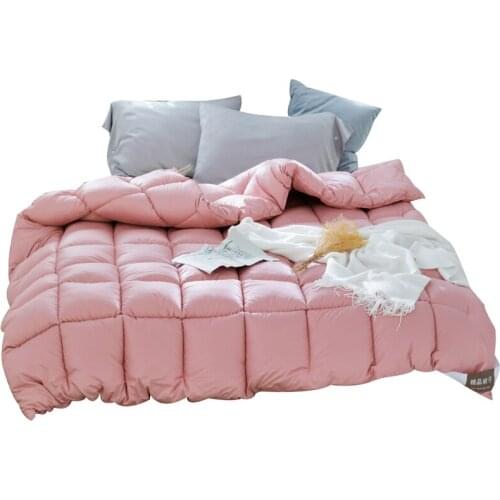 New Winter Pink Comforter Superfine Fiber Filling Duvet Quilted Quilt King Queen Size Comforter Blanket Cotton Bedding 1pc #a