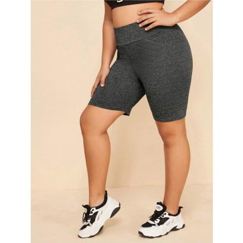 Plus Size New Women Yoga Shorts Summer High Waist Solid Female Deep Gray Elastic Waist Skinny Sports Shorts