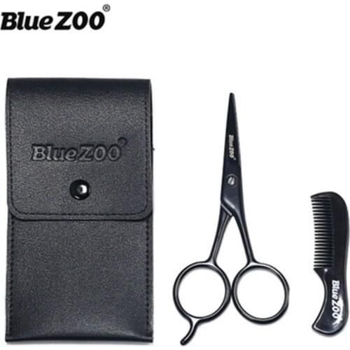 2Pieces -Kit Beard Moustache Scissor and Comb Set Kit for Man Care Stainless Steel Hair Scissors Trimming Scissors Safety Use