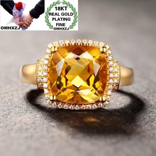 OMHXZJ Wholesale RR1306 European Fashion Fine Woman Girl Party Birthday Wedding Gift Luxury Shiny Square Zircon 18KT Gold Ring
