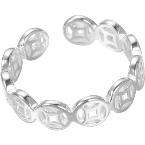 S925 silver original retro coin lucky cold wind without mosaic opening adjustable hollow creative womens ring