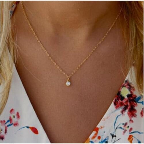 Tenande Punk Small Crystal Necklaces Pendants for Women Simple Style Gold Color Charm Chain Necklaces Party Jewelry Femme Colar