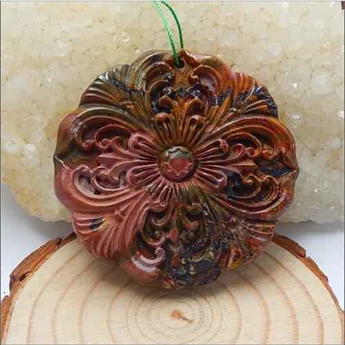 New Design Natural Stone Multi-Color Picasso Jasper Carved Flower Front Drilled Necklace Pendant 50x6mm 29.8g