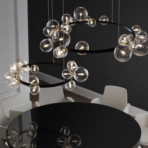 Nordic Black LED Pendant Light Modern Glass Ball Hanging Lamp for the Kitchen Living Room Dining Suspension Luminaire Design