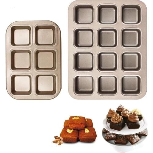Square Baking Pan Mini Brownie Non-stick 6-cavity Carbon Steel Bread Cake Fondant Cookie Mold Tart Trays Mould Bakeware Tools