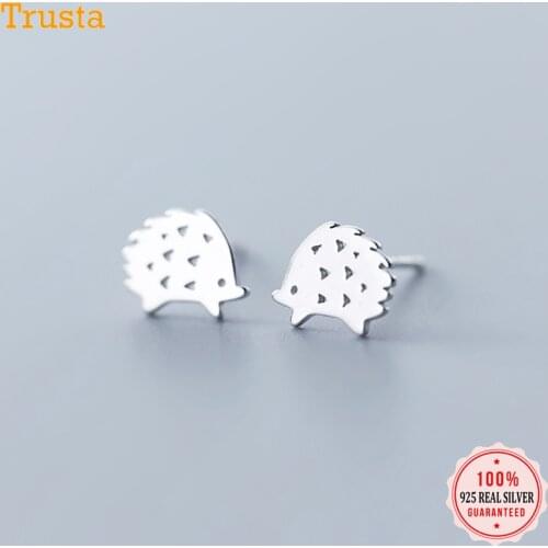 Trustdavis 100% 925 Solid Real Sterling Sweet Cute Hedgehog Stud Earrings Gift For Women Girls Kids Lady Jewelry DA313