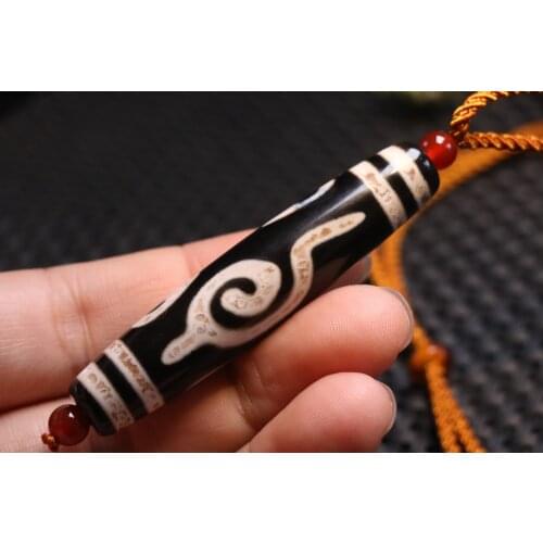 Power Energy Tibetan Old Agate 4 Eye Triton Long dZi Bead Necklace Pendant AJK2s Timestown UPD22