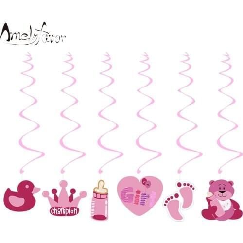 Girl Baby Shower Theme Ceiling Hanging Swirl Decoration Pink Bear Duck Footprint Grand Event Birthday Party Decorations Supplies
