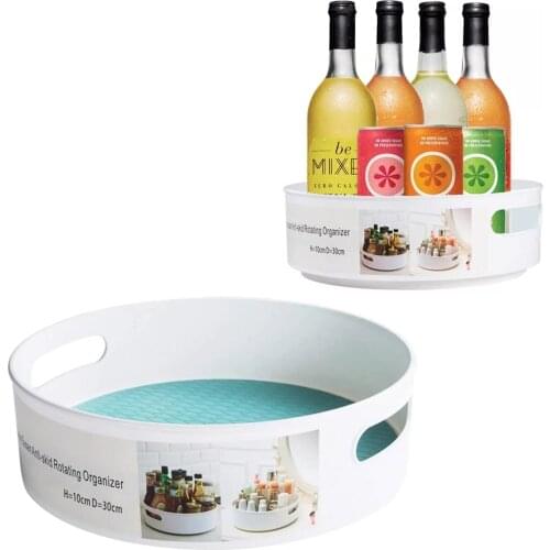 360 Rotating Tray Kitchen Organizer Non-Skid Storage for Spice jar Food Lazy Susan Round Turntable Storage Tray with Handle