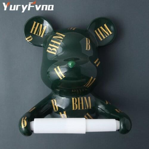 YuryFvna Creative Resin Bear Figurine Roll Paper Tube Kitchen Bathroom Wall Hanging Perforated Multifunctional Tissue Holder