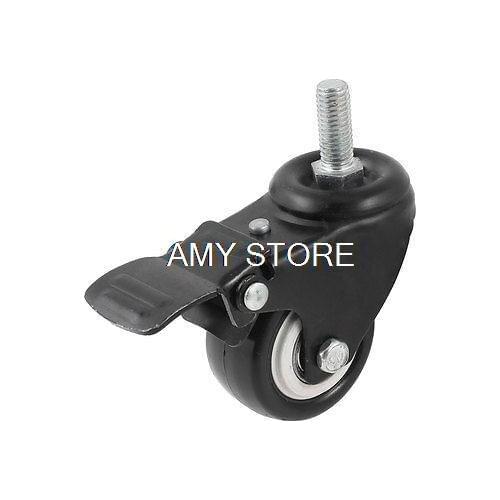 Shopping Cart Parts 2" Dia Black Wheel Swivel Thread Stem Brake Caster