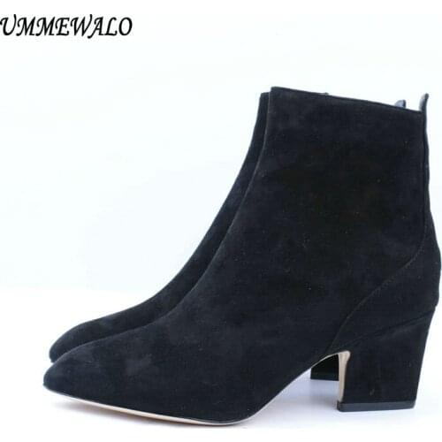 UMMEWALO Boots Women Suede Leather High Heel Boots Ladies Casual Autumn Winter Shoes Qualiy Pointed Toe Boots botines mujer