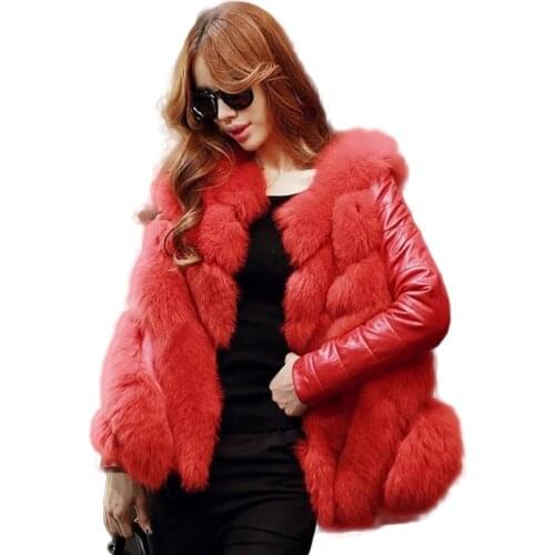 Plus Size Women Winter Imitation Faux Fur Stitching Coat Temperament Female Hidden Pocket BOoDinerinle PC027
