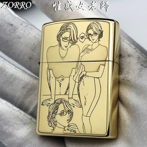 Zorro New Girl Sexy Brass Wheel Kerosene Lighter Creative Personality Mens Lighter Accessories Collection Gift