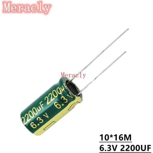 10pcs 6.3V 2200UF low ESR/impedance high frequency aluminum electrolytic capacitor 20% long life and high temperature resistance