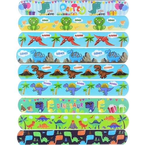 10Pcs Dinosaur Slap Snap Wrap Wristband Bracelet Hand Ring Jungle Safari Birthday Party Favors Supplies Gifts Toys for Kids Boys