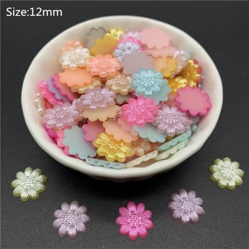 100pcs/Lot 12mm Flowers Shape Beads Imitation Pearls Flatback For Art Scrapbooking Wedding Decoration Beads For Jewelry Making