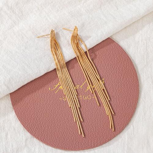 2021 New Long Strip Tassel Drop Earrings For Women Bright Gold Color Geometric Korean Style Jewelry Fashion Party Accessories