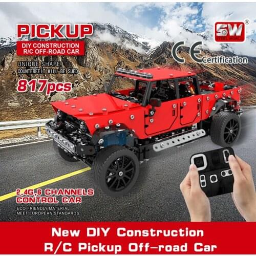 New Blocks Stainless Steel plastic Assembled Remote Control Car Pickup trucks 817Pcs DIY RC Car Mode Childrens Educational Toys
