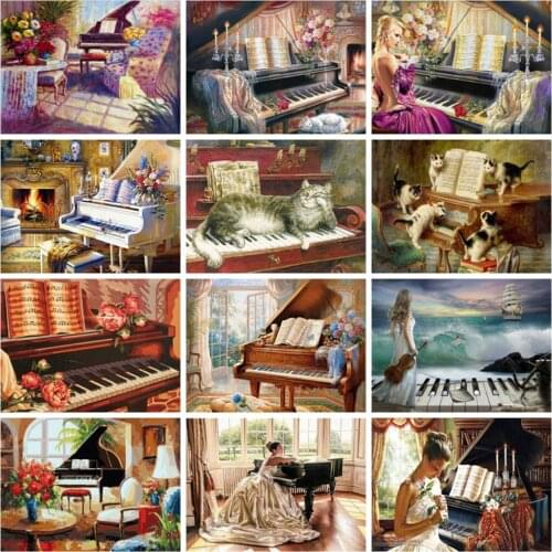 Huacan 5d Diamond Painting Piano New Arrivals Mosaic Musical Instrument Embroidery Home Decoration Gift