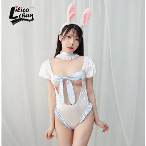 Lilico Sexy Blue and White Maid Role Play Uniform for Female Big Bow Open Chest Outfit Backless Costumes Womens Suit New