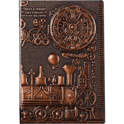A5 Retro Notebook 3D Steampunk Engraving Effect PU Travel Notebook Train Printing Decoration Diary Exquisite Book Gift Journals
