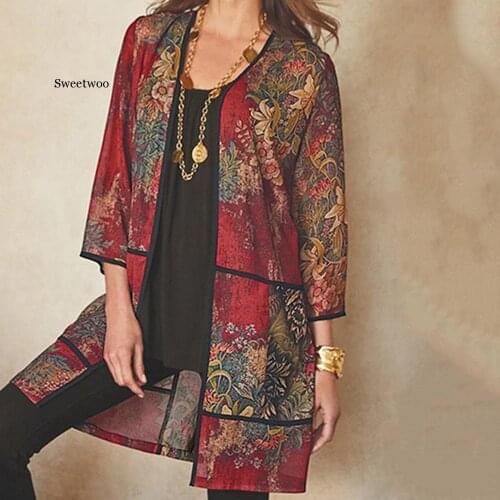 Printed sun protection shirt blouse 2020 hot sale womens hot style three-quarter sleeve mid-length blouse women