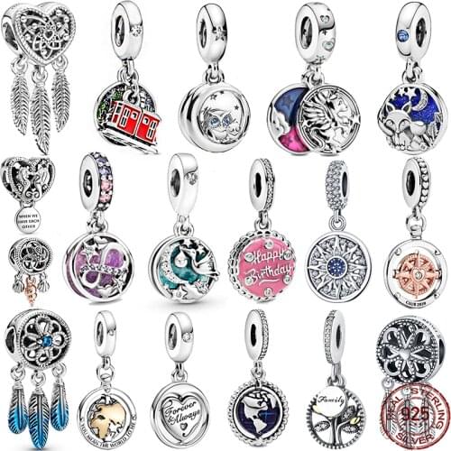 HOT SALE 925 Sterling Silver Sparkling Family Tree Dangle Charm Beads Fit Original Pandora Bracelet Pendant Necklace Jewelry