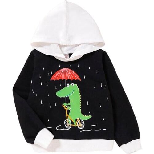 Leisure Sweatshirts Kids Boys Cotton Warm Long Sleeve Dinosaur Fashion Trend Lovely Print Hit Color Spring Autumn Hoodies