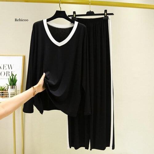 Womens Modal Pajamas Sex Hot Sleepwear Set Top Women Solid Pajama Set 2Piece/Suit Full Sleeves Shirt Pant Lingerie Mom Homewear