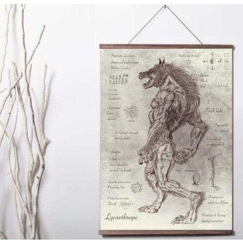 Picture Werewolf Art Print canvas Poster Canvas Scroll Painting with wood