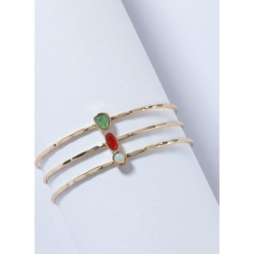 LUNA CHIAO Fashion Jewelry 3 Pieces Mini Natural Stone Dainty Delicate Cuff Bangle Bracelets Set for Women