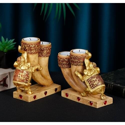 Creative Elephant God Candle Holder Southeast Asian Ivory Candlestick Hinduism Resin Figurines Lying Elephant Candle Home Decor