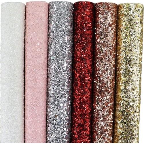 6PCS/Set A4 Sheet Plain Dyed Chunky Glitter Fabric Leather Material For Bow Earring Bag Craft project CN253