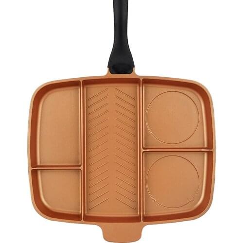 Die cast aluminum non stick parini cookware five section divided frying pan with copper ceramic coating as seen on tv