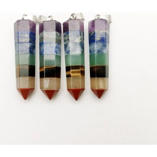 Fashion Reiki Healing Colorful Chips Stone Natural 7 Chakra Orgone Energy Pendant Necklace Pendulum Amulet 1 2 3 4 pc 12X47MM